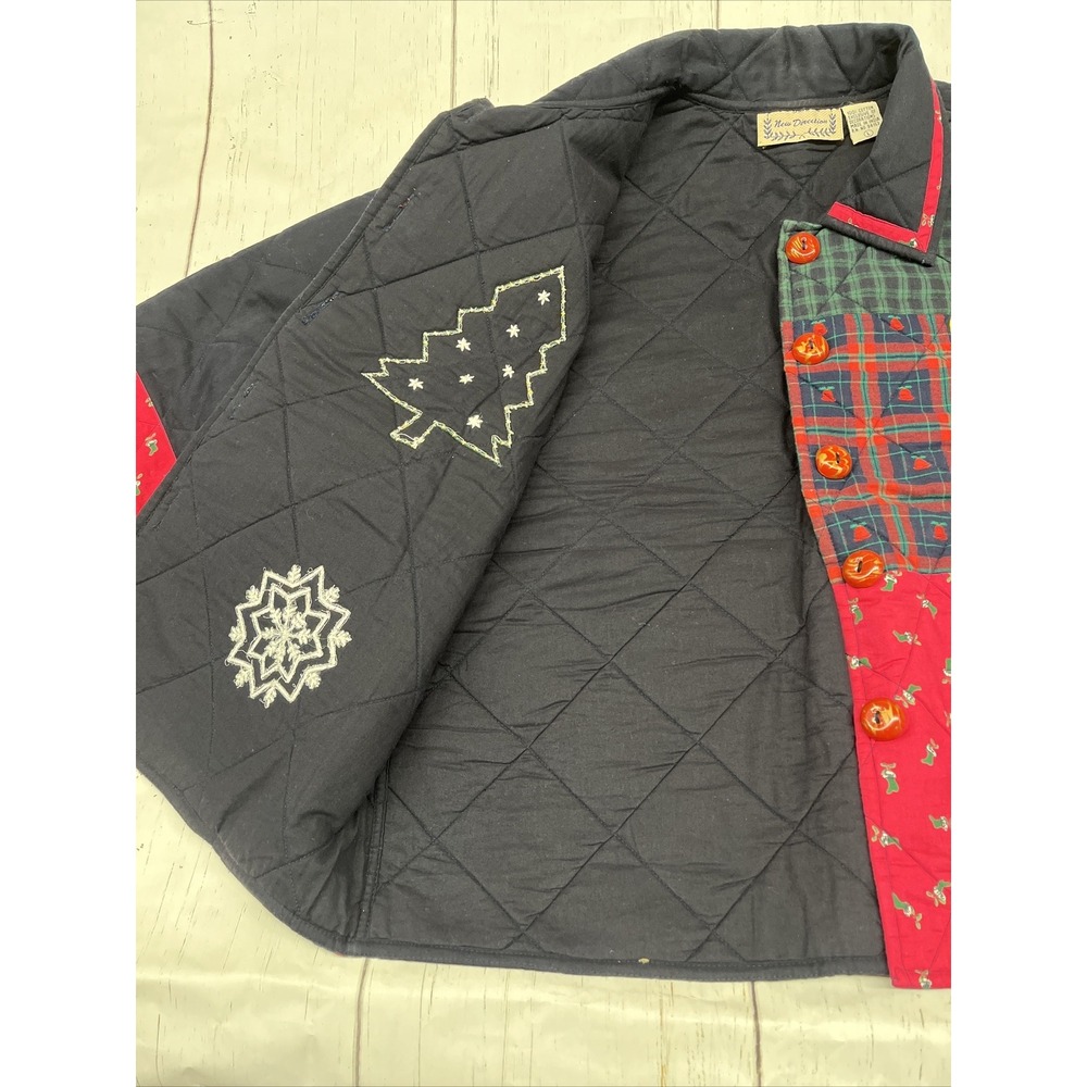 New Direction Christmas Shirt Jacket Quilted Embroidery Plaid Large Womens VTG - Picture 15 of 16